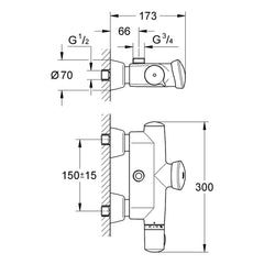 Maattekening Grohe Eurodisc SE zelfsluitende douchethermostaat