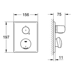 Maattekening Grohe Eurodisc SE zelfsluitende douchethermostaat
