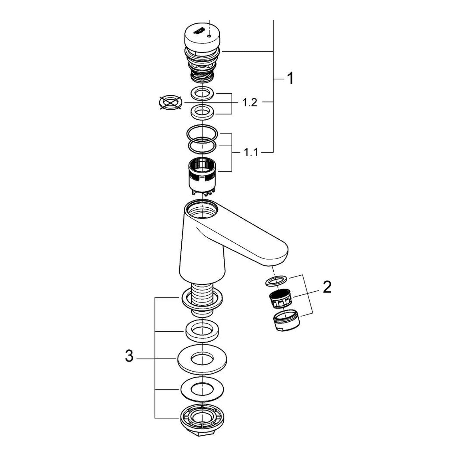Onderdelentekening Grohe Eurosmart Cosmopolitan T zelfsluitende wastafelkraan 2012–2016
