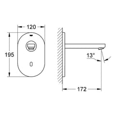 Maattekening Grohe Eurosmart Cosmopolitan E infrarood elektronische wastafelkraan zonder menging