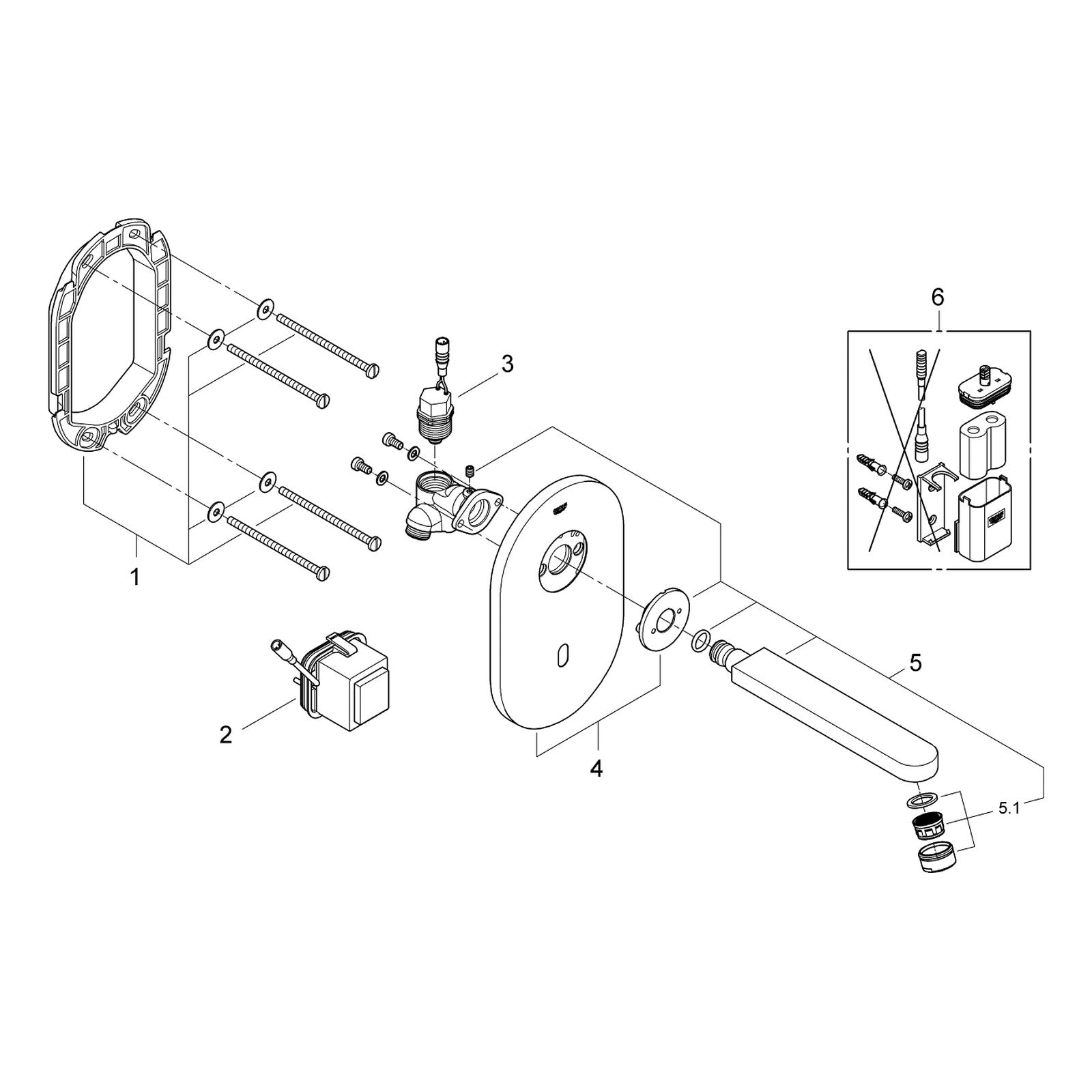 Onderdelentekening Grohe Eurosmart Cosmopolitan E infrarood elektronische wastafelkraan zonder menging 2010–2015