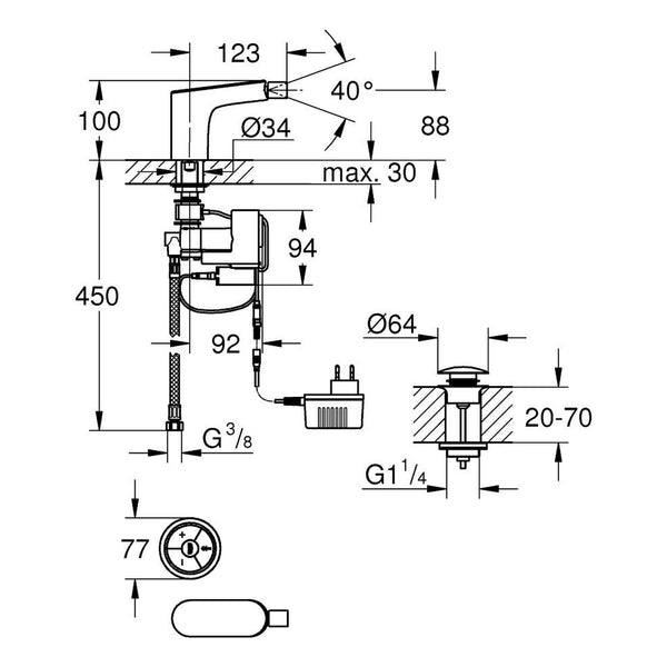 Maattekening Grohe Veris F-digital digitale bidetmengkraan