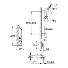Maattekening Grohe Euphoria F-digital doucheset