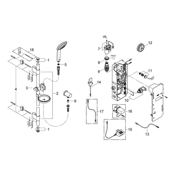 Onderdelentekening Grohe Euphoria F-digital doucheset