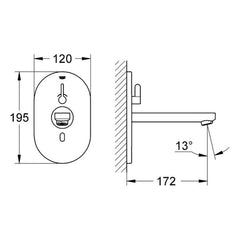 Maattekening Grohe Eurosmart Cosmopolitan E infrarood elektronische wastafelkraan met menging