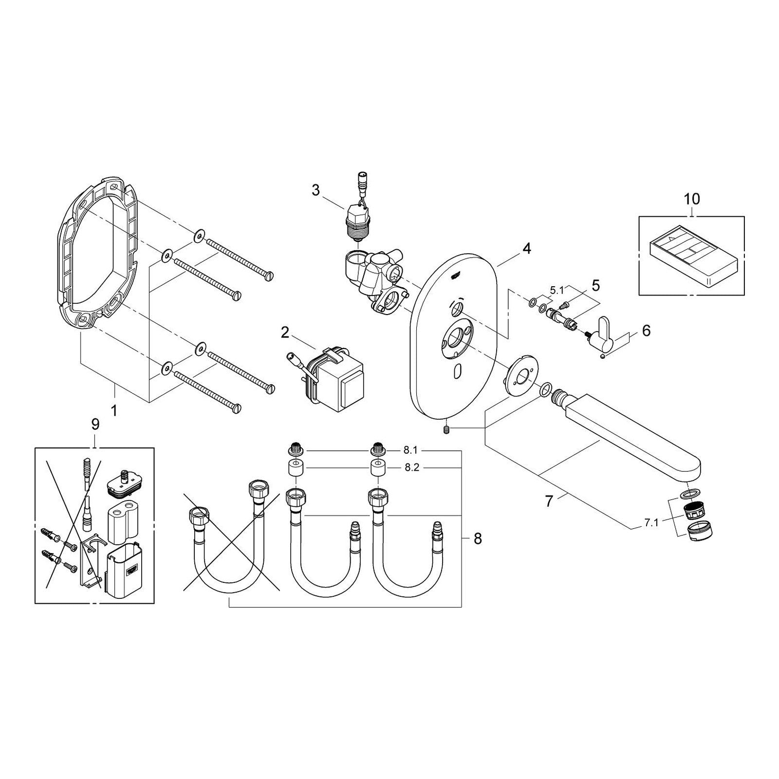 Onderdelentekening Grohe Eurosmart Cosmopolitan E infrarood elektronische wastafelkraan met menging 2013–2015