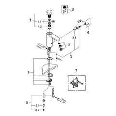 Onderdelentekening Grohe Eurosmart Cosmopolitan T zelfsluitende wastafelkraan met menging en temperatuurbegrenzer 2010–2012