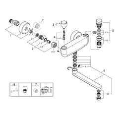Onderdelentekening Grohe Eurosmart Cosmopolitan T zelfsluitende wastafelkraan met menging en temperatuurbegrenzer 2012–2021