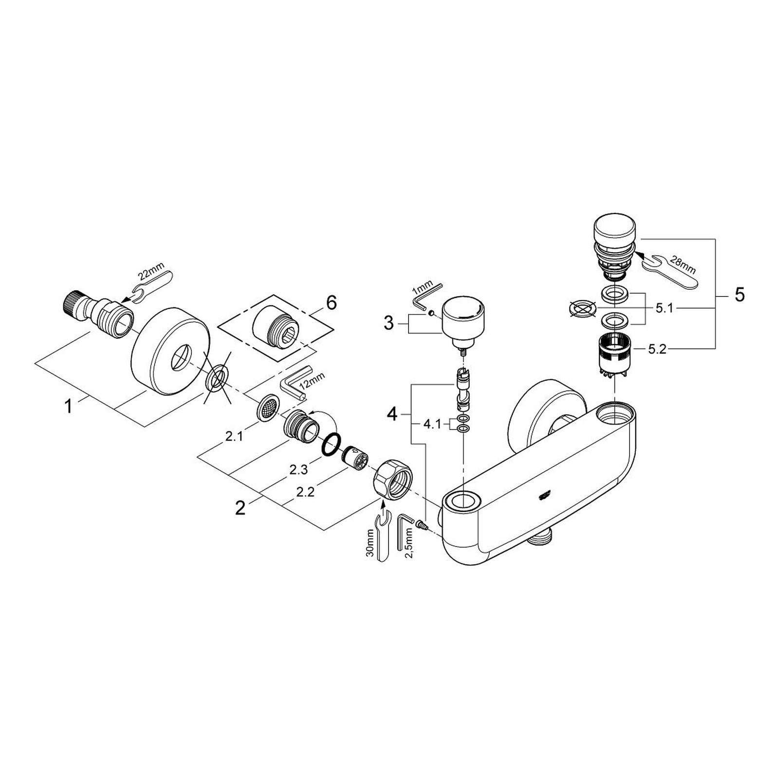 Onderdelentekening Grohe Eurosmart Cosmopolitan T zelfsluitende douchekraan met menging en instelbare temperatuurbegrenzer 2010–2012