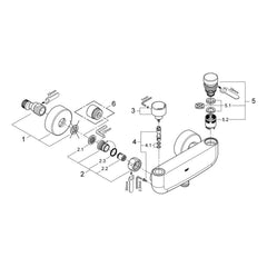 Onderdelentekening Grohe Eurosmart Cosmopolitan T zelfsluitende douchekraan met menging en instelbare temperatuurbegrenzer 2010–2012