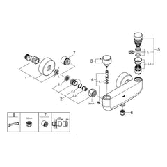 Onderdelentekening Grohe Eurosmart Cosmopolitan T zelfsluitende douchekraan met menging en instelbare temperatuurbegrenzer 2019–2021