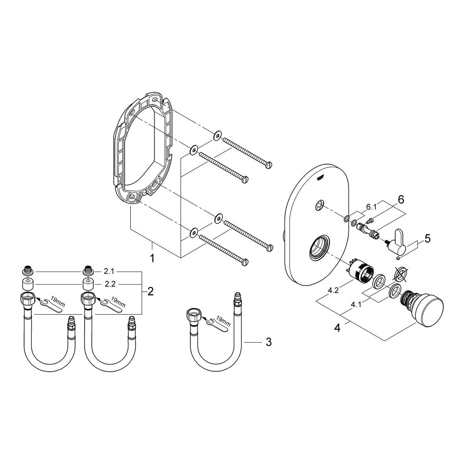 Onderdelentekening Grohe Eurosmart Cosmopolitan T zelfsluitende douchekraan met menging en instelbare temperatuurbegrenzer 2010–2012
