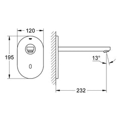 Maattekening Grohe Eurosmart Cosmopolitan E infrarood elektronische wastafelkraan zonder menging