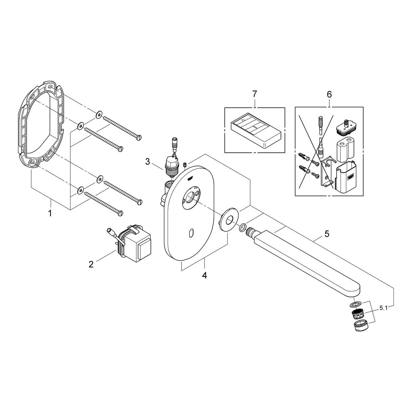 Onderdelentekening Grohe Eurosmart Cosmopolitan E infrarood elektronische wastafelkraan zonder menging 2010–2015