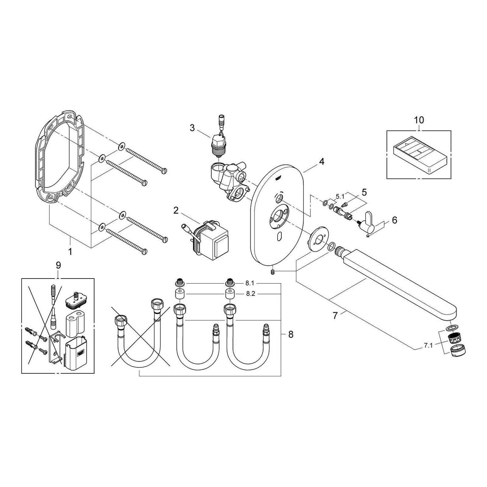 Onderdelentekening Grohe Eurosmart Cosmopolitan E infrarood elektronische wastafelkraan met menging 2012–2015