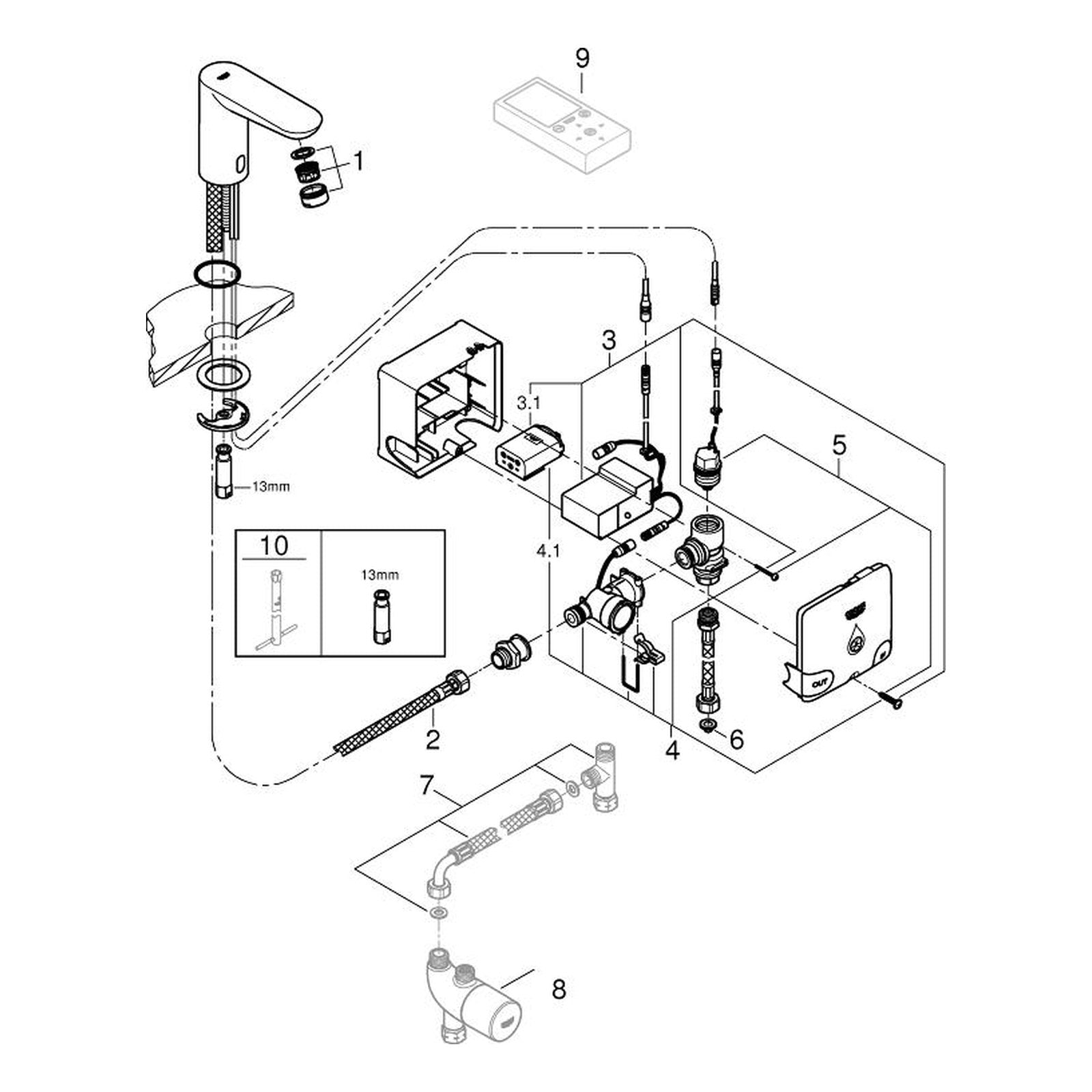 Onderdelentekening Grohe Eurosmart Cosmopolitan E powerbox 2013–2016