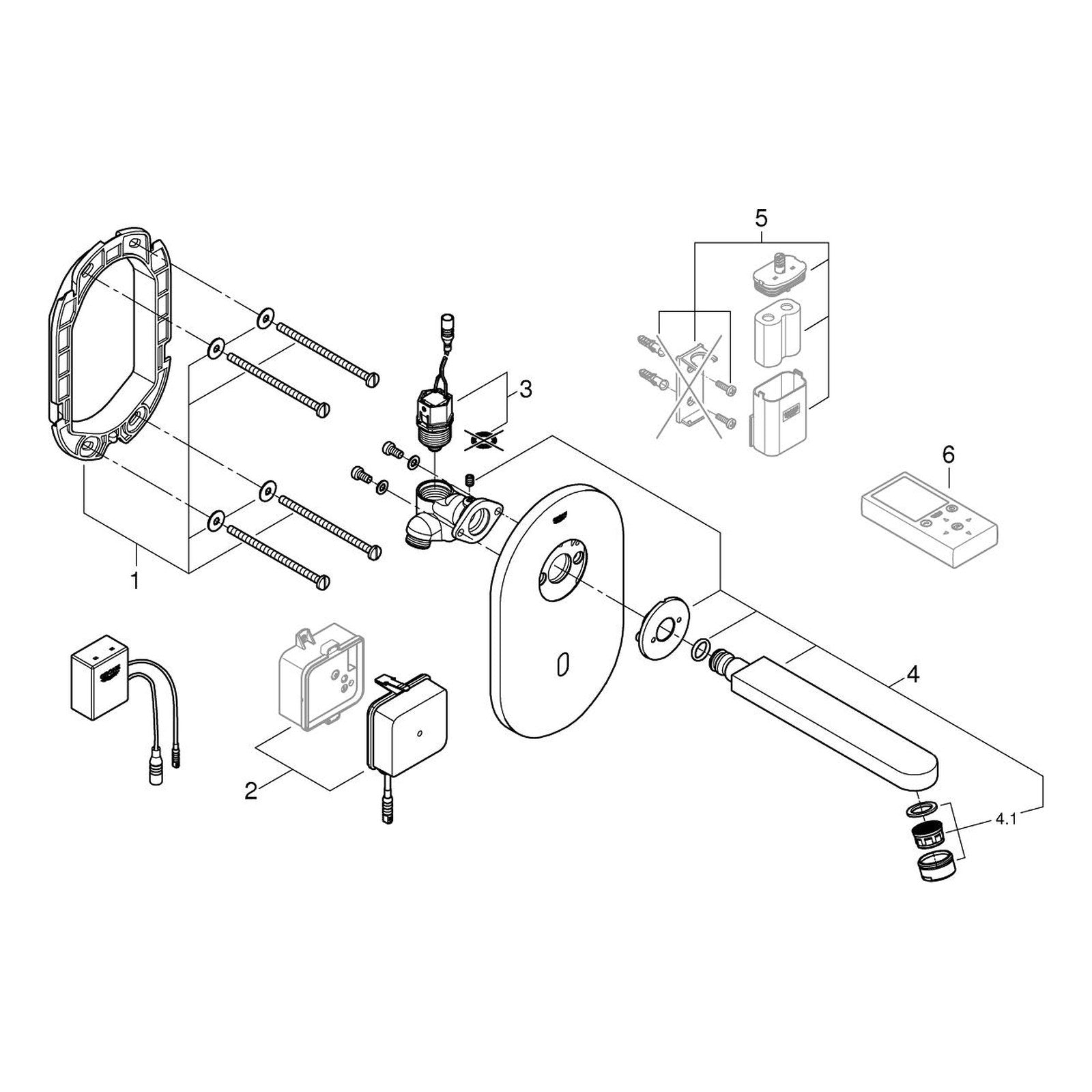 Onderdelentekening Grohe Eurosmart Cosmopolitan E infrarood elektronische wastafelkraan zonder menging 2014–9999