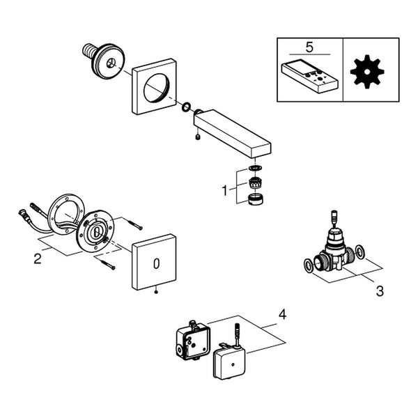 Onderdelentekening Grohe Eurocube E infrarood elektronische wastafelkraan zonder menging