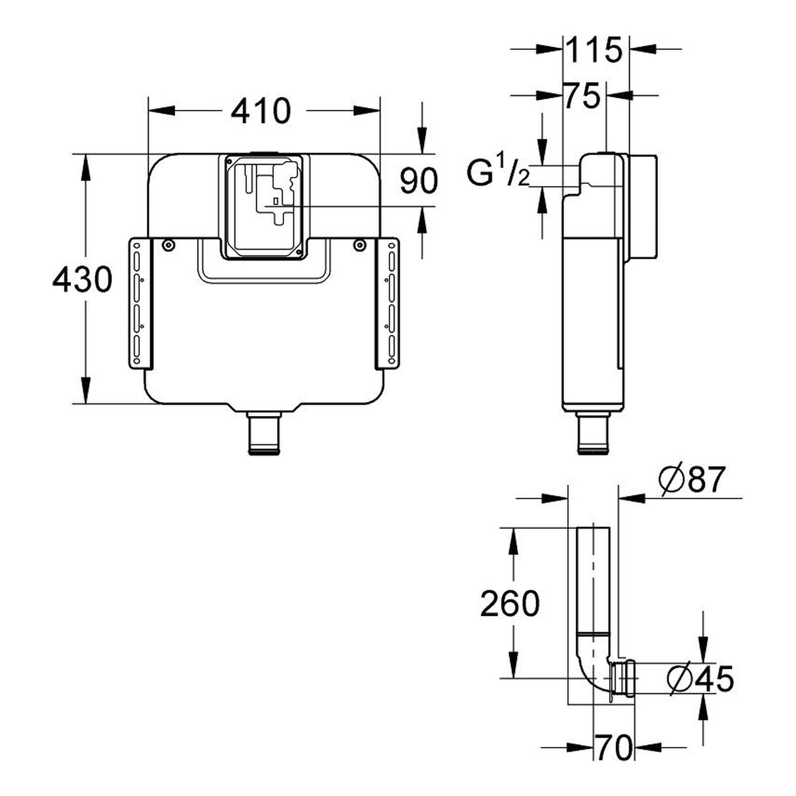 Maattekening Grohe reservoir voor WC