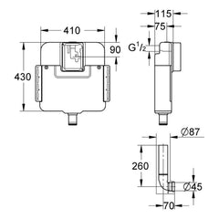 Maattekening Grohe reservoir voor WC