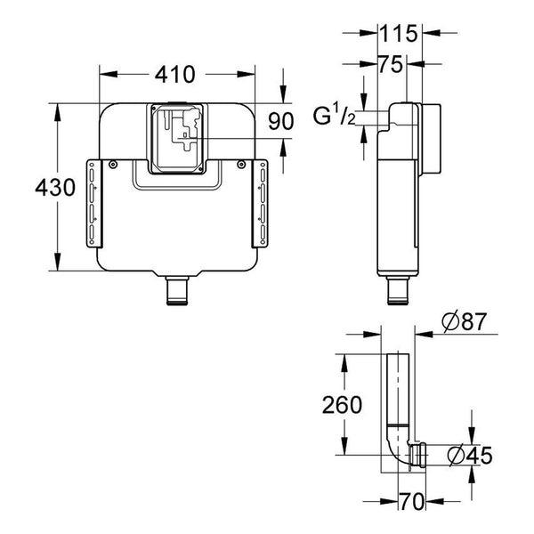 Maattekening Grohe reservoir voor WC