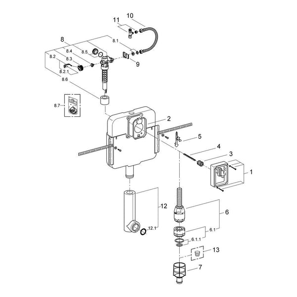 Onderdelentekening Grohe reservoir voor WC