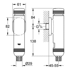 Maattekening Grohe Rondo A.S. WC-Drukspoeler