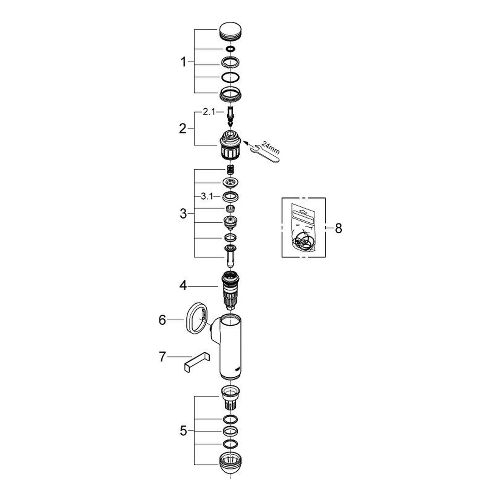 Onderdelentekening Grohe Rondo A.S. WC-Drukspoeler