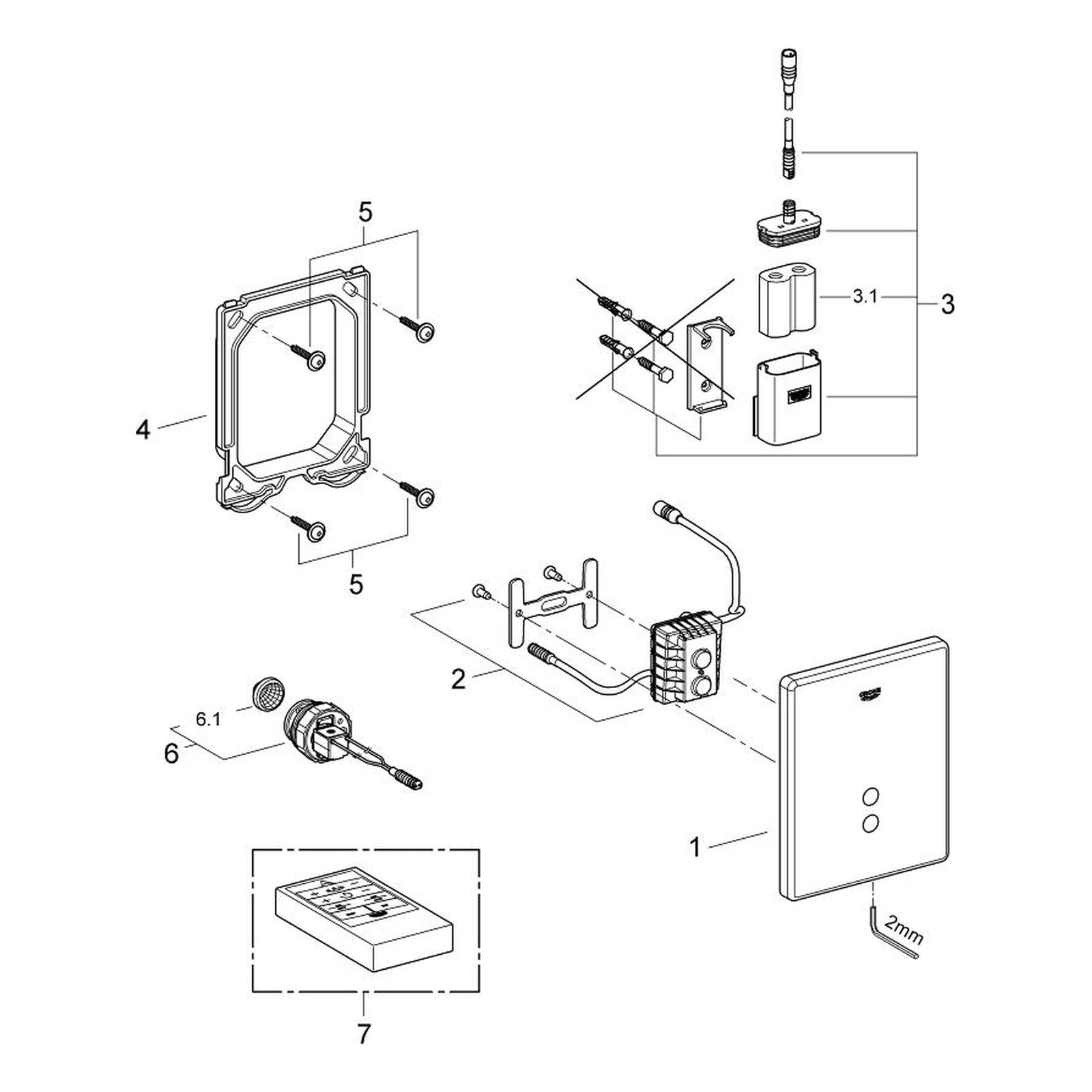 Onderdelentekening Grohe Tectron Skate infrarood-elektronica voor urinoir