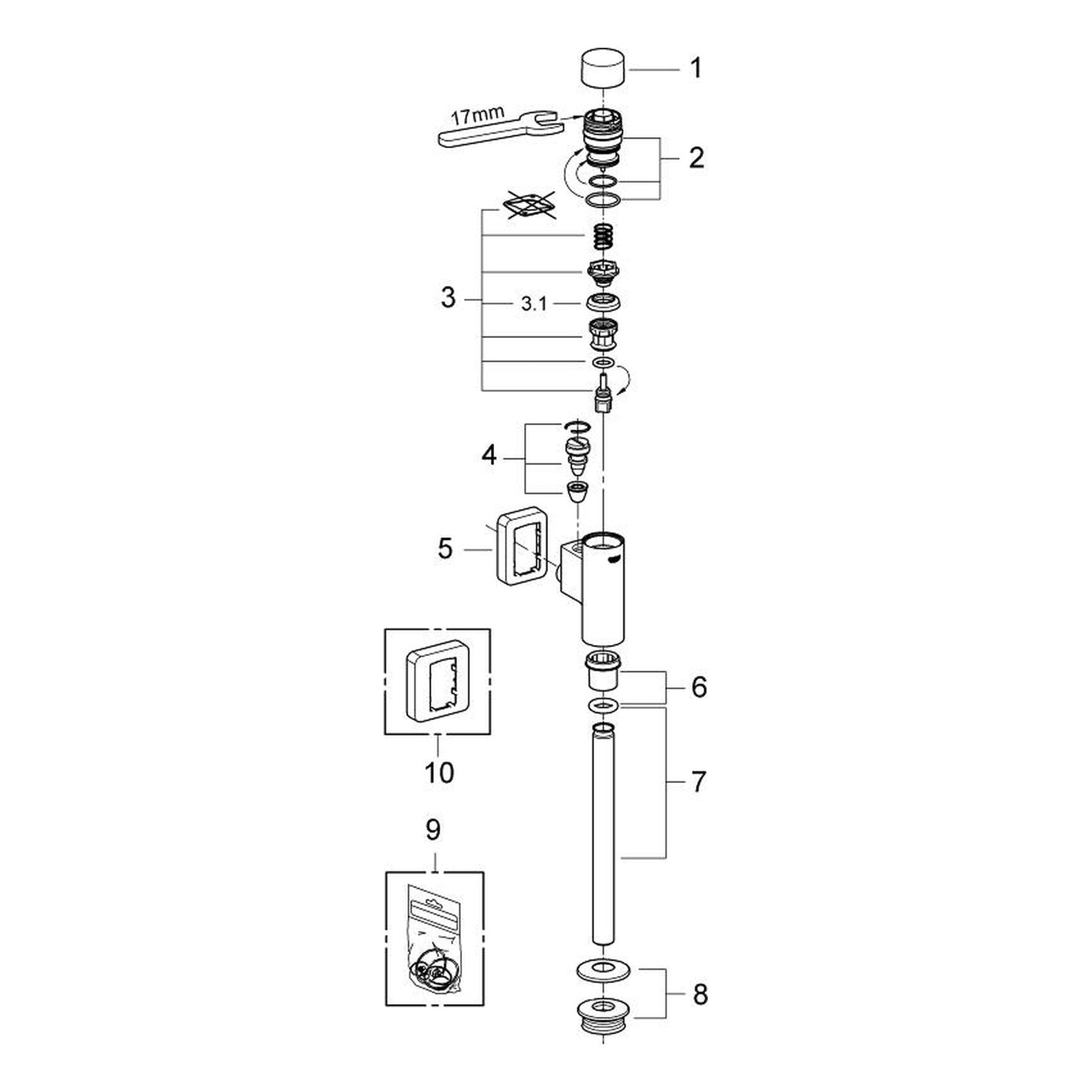 Onderdelentekening Grohe Rondo urinoir-Drukspoeler
