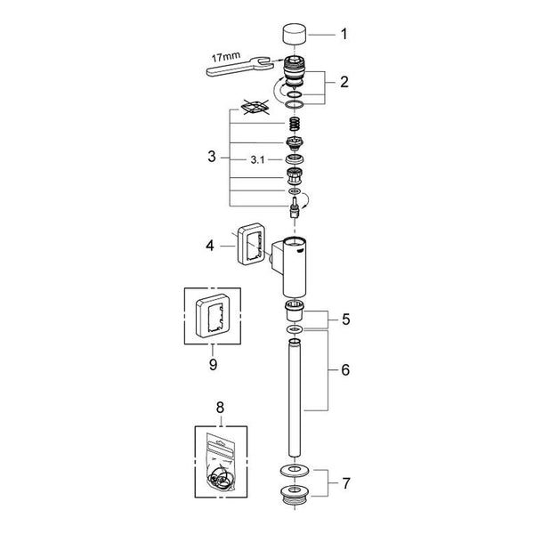 Onderdelentekening Grohe Rondo urinoir-Drukspoeler