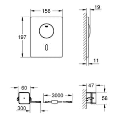 Maattekening Grohe Tectron Skate infrarood-elektronica voor WC-reservoir