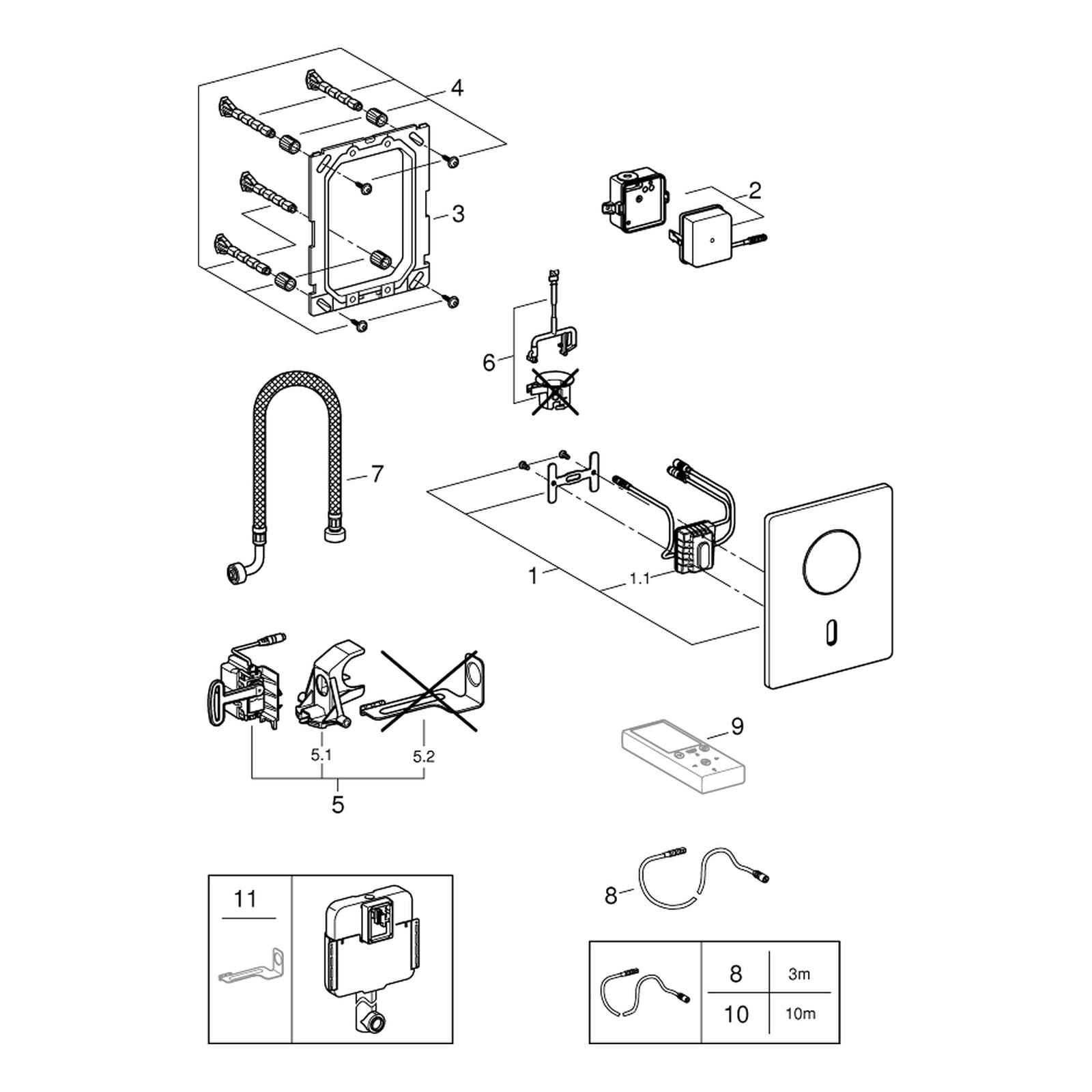 Onderdelentekening Grohe Tectron Skate infrarood-elektronica voor WC-reservoir