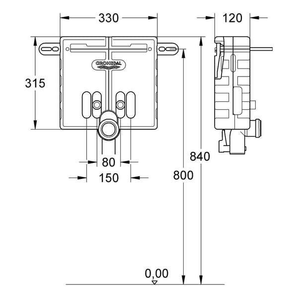 Maattekening Grohe Uniset wastafel element