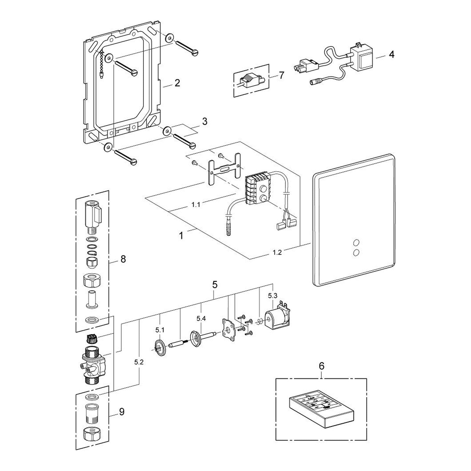 Onderdelentekening Grohe Tectron Skate infrarood-elektronica voor urinoir 1998–2007