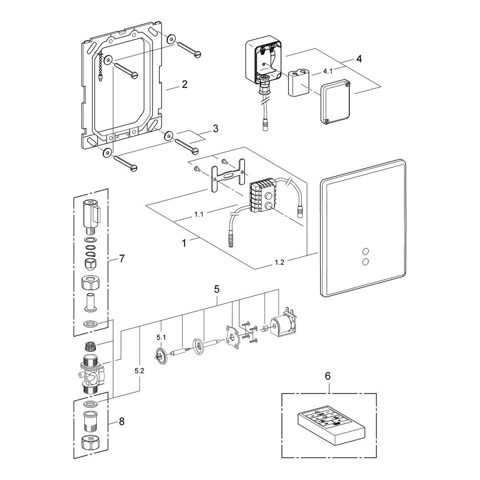 Onderdelentekening Grohe Tectron Skate infrarood-elektronica voor urinoir 1998–2008