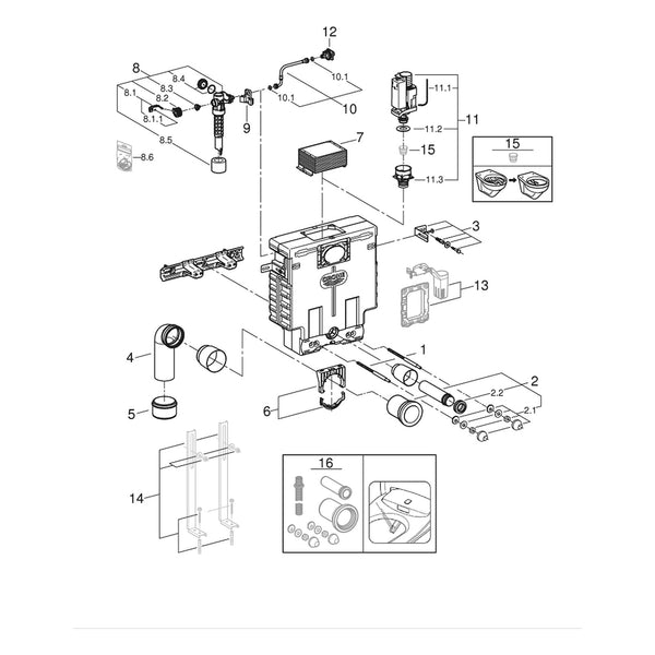 Onderdelentekening Grohe WC element, 0,82 m installatiehoogte 38415001