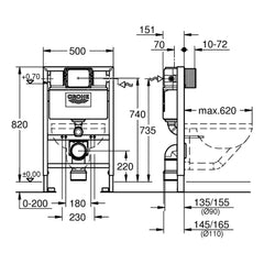 Maattekening Grohe Rapid SL WC element, 0,82 m installatiehoogte