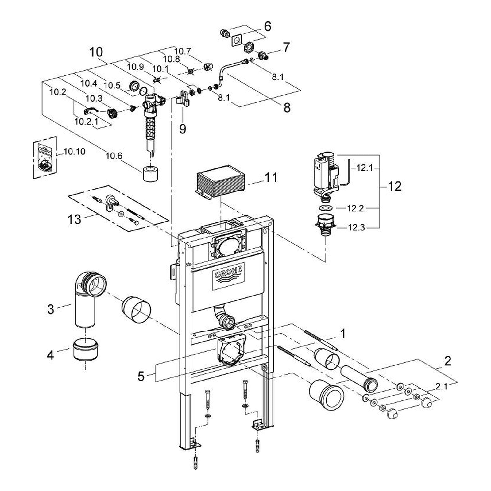 Onderdelentekening Grohe Rapid SL WC element, 0,82 m installatiehoogte 2008–2011