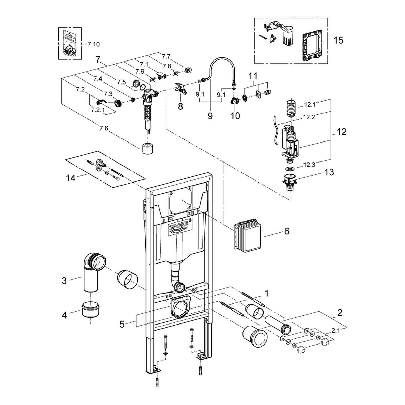 Onderdelentekening Grohe Rapid SL WC element, 1,13 m installatiehoogte 2008–2012