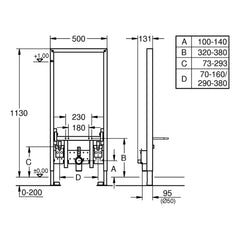Maattekening Grohe Rapid SL bidet element, installatiehoogte 1.13 m