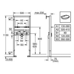 Maattekening Grohe Rapid SL wastafelelement