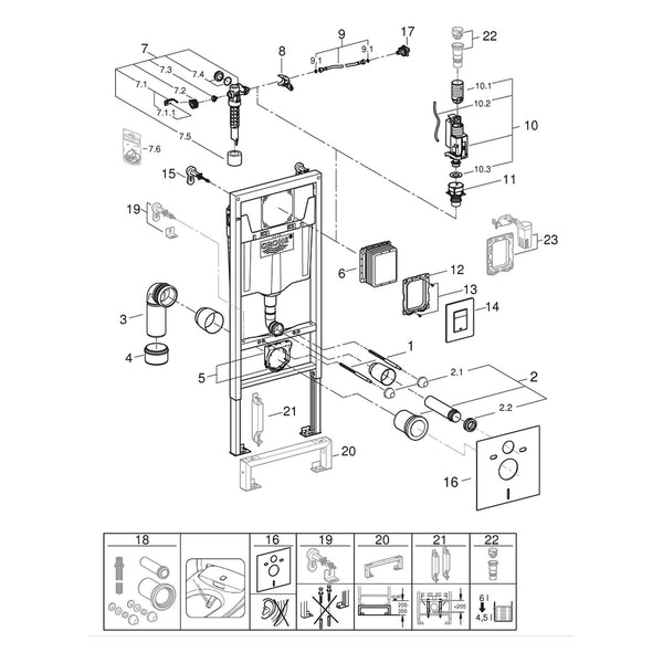 Onderdelentekening Grohe 4-In-1 (2 Verpakkingen) , 1,13 m installatiehoogte 38775001