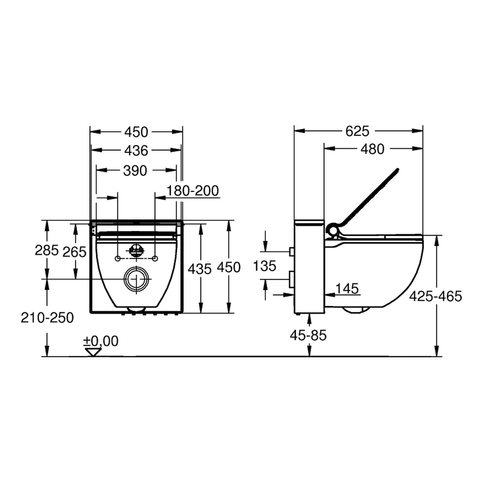 Maattekening Grohe Sensia IGS douche-WC