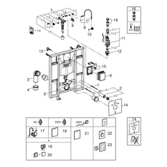 Onderdelentekening Grohe WC element, 1,13 m installatiehoogte, voorbereid voor montage van armsteunen 39140000