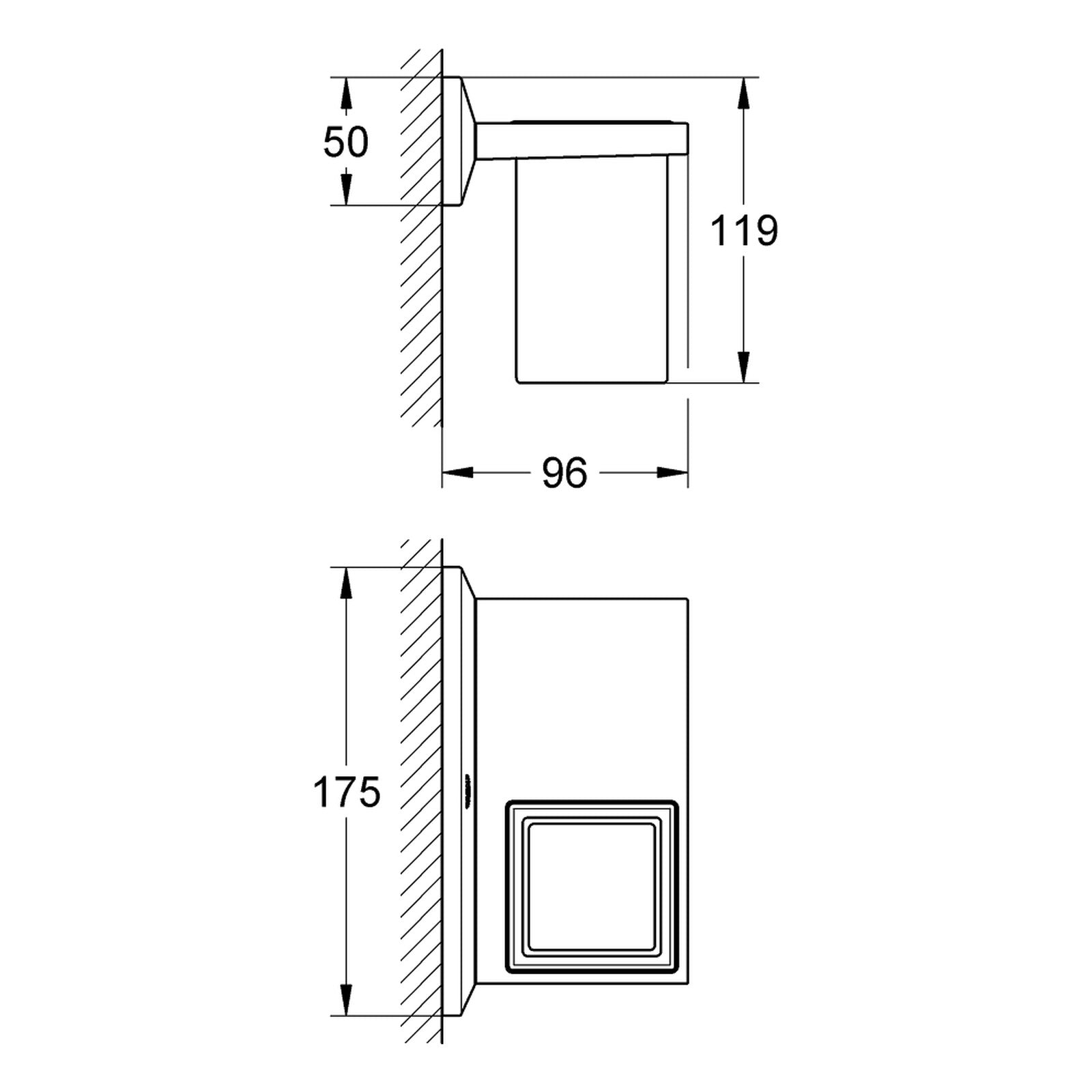 Maattekening Grohe Allure Brilliant plankje met glas