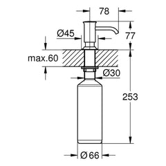 Maattekening Grohe authentic zeepdispenser