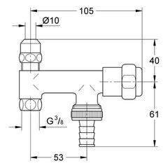 Maattekening Grohe Eggemann wasmachinekraan met T-koppeling