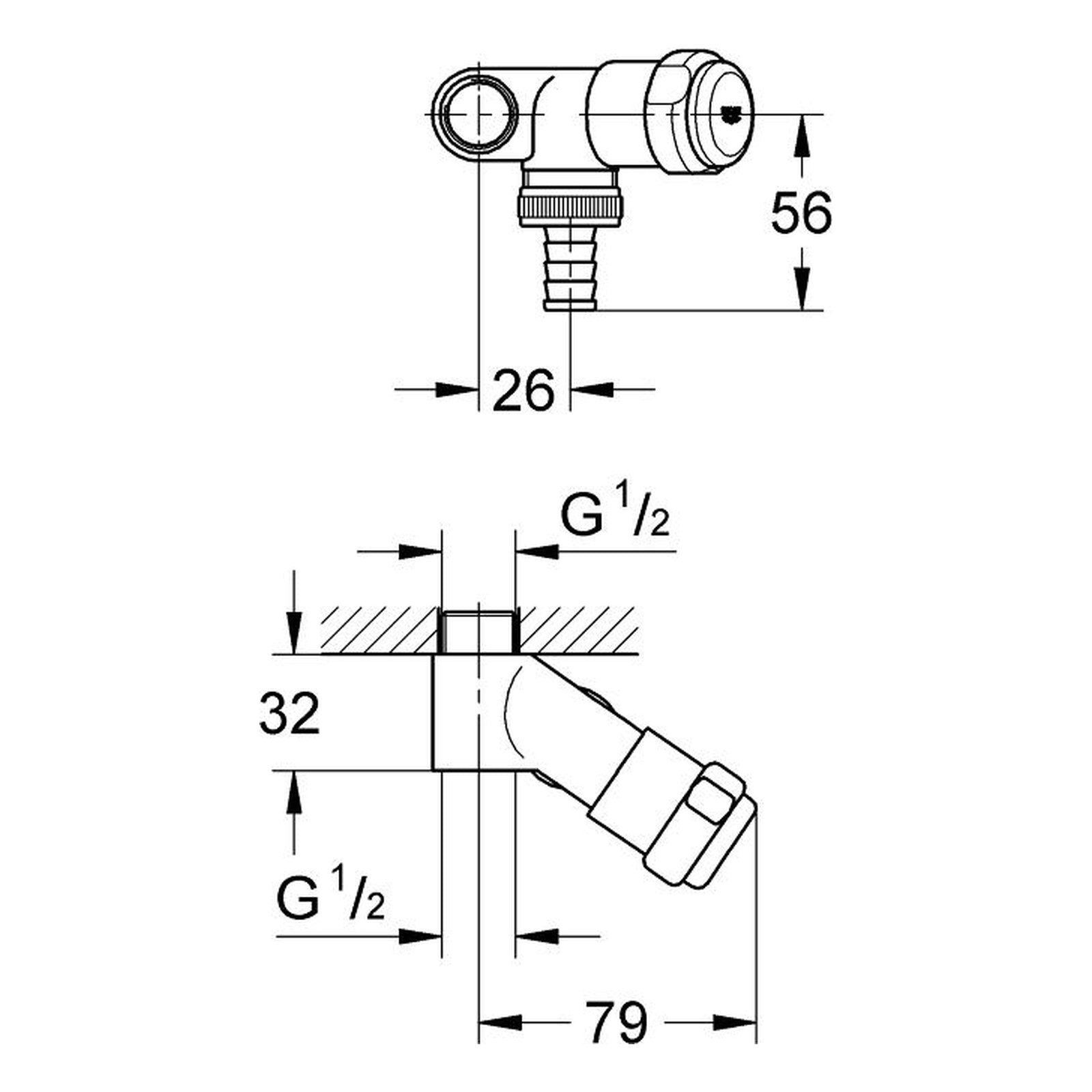 Maattekening Grohe Eggemann CV-wasmachinekraanadapter