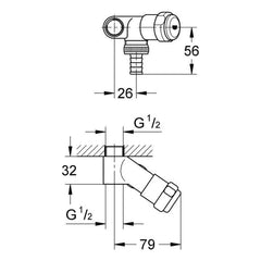 Maattekening Grohe Eggemann CV-wasmachinekraanadapter